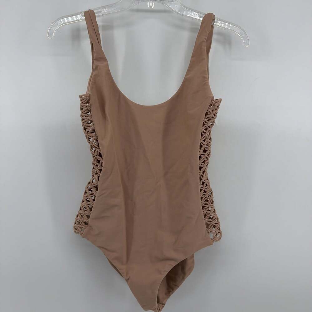 TULAROSA Claire One Piece Swimsuit in Nude Women’s Size M Floral Cut Out Detail